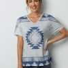 Clothing Azzlee Blouse & Shirts | Geometric Print V-Neck Casual Blouse Grey