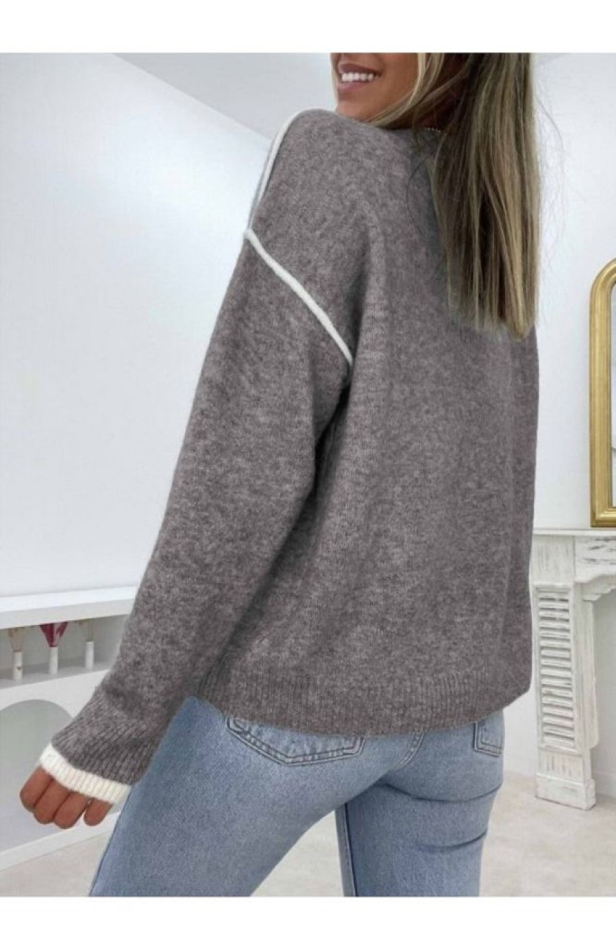 Clothing Azzlee Sweater & Cardigans | Long Sleeve Round Neck Sweater Grey