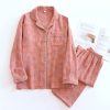 Clothing Azzlee | Vintage Leaf Cotton Lapel Loungewear Set Pink