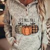 Clothing Azzlee Sweatshirt & Hoodies | Casual Tops Long Sleeve Pumpkin Printed Hoodies Beige