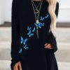 Clothing Azzlee Sweatshirt & Hoodies | Casual Round Neck Butterfly Printed Long Sleeve Sweatshirts Black