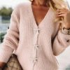 Clothing Azzlee Sweater & Cardigans | Urban V Neck Bow Sweater Pink