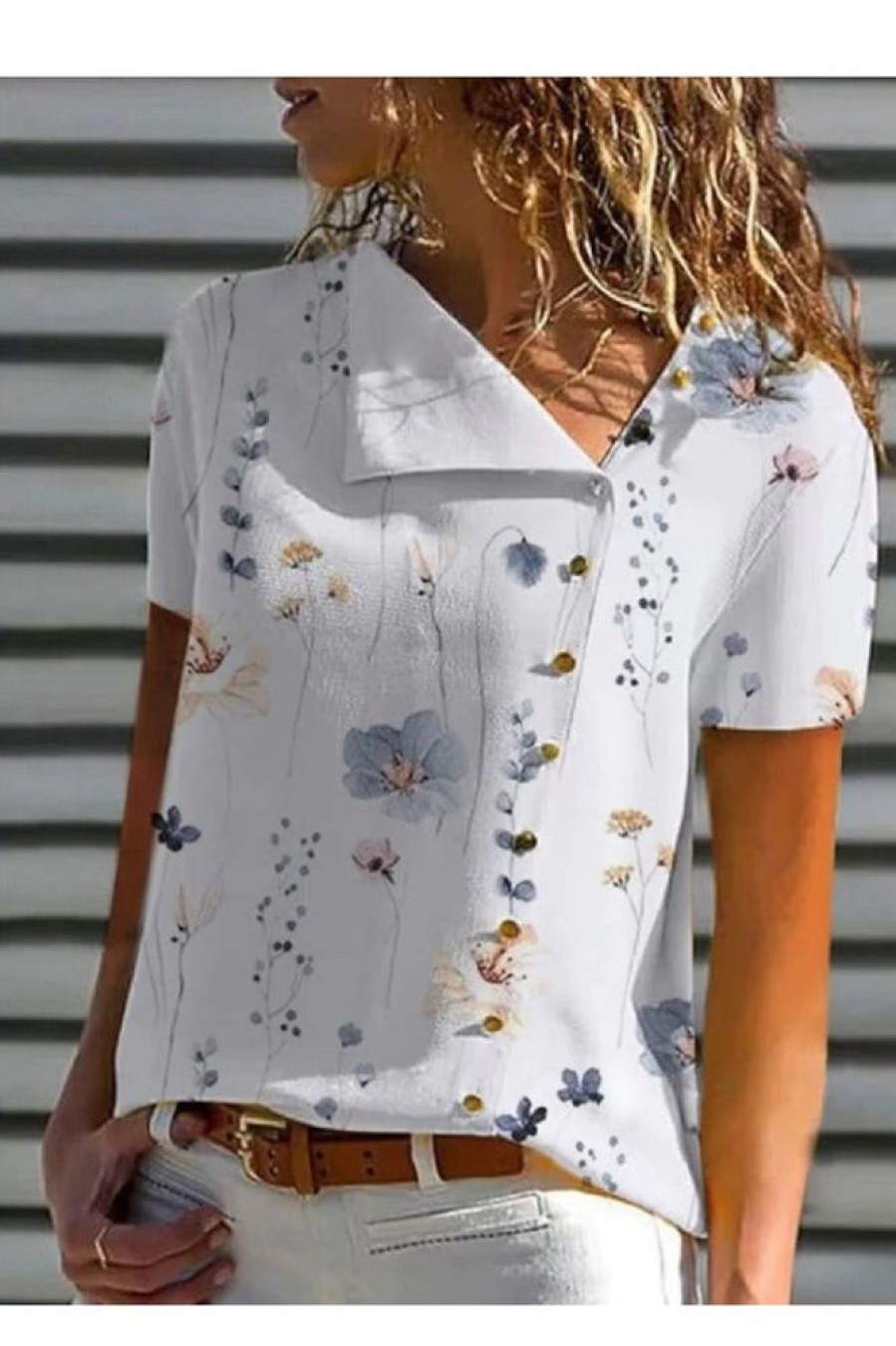 Clothing Azzlee Blouse & Shirts | Casual V Neck Floral Printed Short Sleeve Blouse White