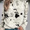 Clothing Azzlee Sweatshirt & Hoodies | Casual Graphic Tops Round Neck Cartoon Printed Long Sleeve Sweatshirts White