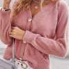 Clothing Azzlee Sweater & Cardigans | Casual Tops V-Neck Long Sleeve Solid Sweater Pink