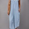 Clothing Azzlee | Cotton Solid Color With Pockets Casual Wide Leg Jumpsuit Blue