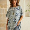 Clothing Azzlee Blouse & Shirts | Floral Print Casual Crew Neck Short Sleeve Blouse Gray