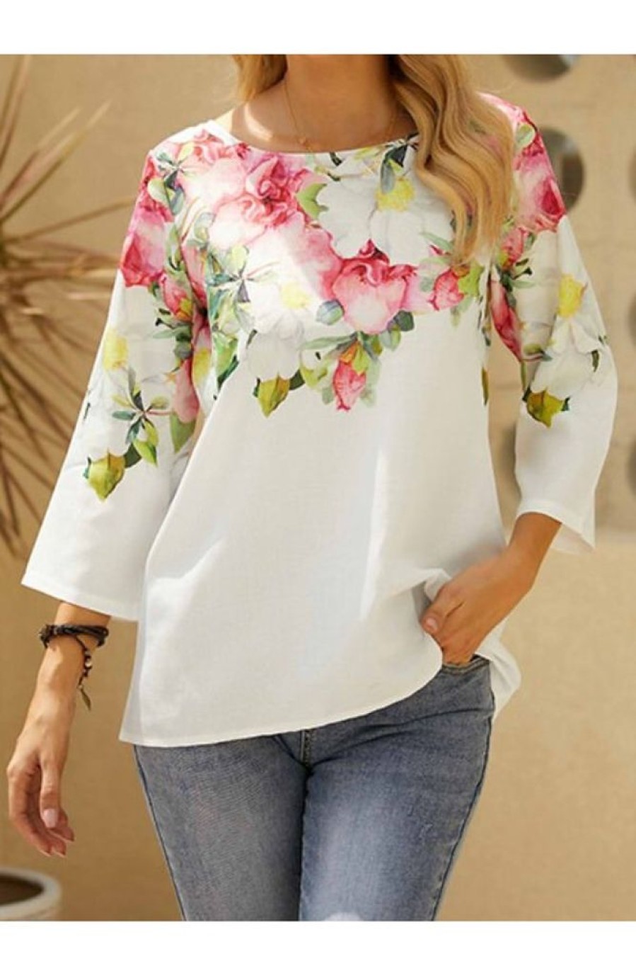 Clothing Azzlee Sweatshirt & Hoodies | Round Neck Printed Casual Long Sleeve Blouse White