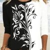 Clothing Azzlee Sweatshirt & Hoodies | Casual Graphic Tops Round Neck Long Sleeve Floral Printed Blouse Black-White