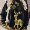 Clothing Azzlee Sweatshirt & Hoodies | Casual Graphic Tops Round Neck Long Sleeve Elk Printed Xmas Sweatshirts Black