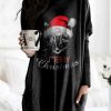 Clothing Azzlee Sweatshirt & Hoodies | Casual Graphic Tops Round Neck Cat Printed Long Sleeve Xmas Sweatshirts Black