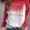 Clothing Azzlee Sweatshirt & Hoodies | Casual Graphic Tops Crew Neck Long Sleeve Merry Christmas Alphabet Printed Sweatshirts Red