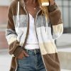 Clothing Azzlee Jackets | Color Block Casual Teddy Jacket Khaki