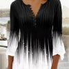 Clothing Azzlee Sweatshirt & Hoodies | Casual V Neck Printed Long Sleeve Blouse Black And White