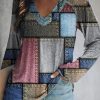 Clothing Azzlee Blouse & Shirts | Casual V Neck Color Block Printed Long Sleeve Blouse Multi