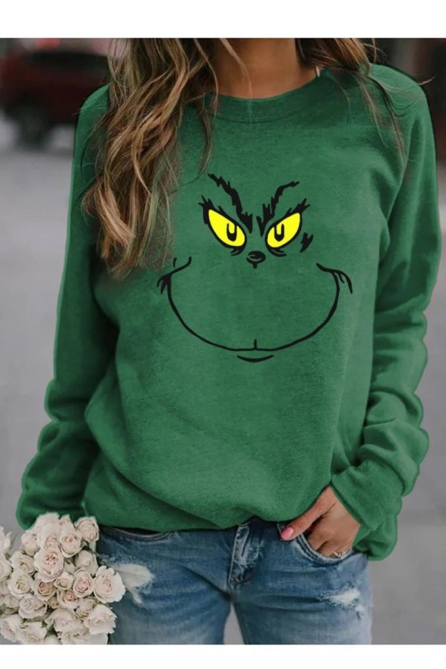 Clothing Azzlee Sweatshirt & Hoodies | Casual Graphic Tops Round Neck Long Sleeve Animal Printed Sweatshirts Green