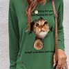 Clothing Azzlee Sweatshirt & Hoodies | Casual Graphic Tops Round Neck Long Sleeve Cat Character Printed Sweatshirts Green