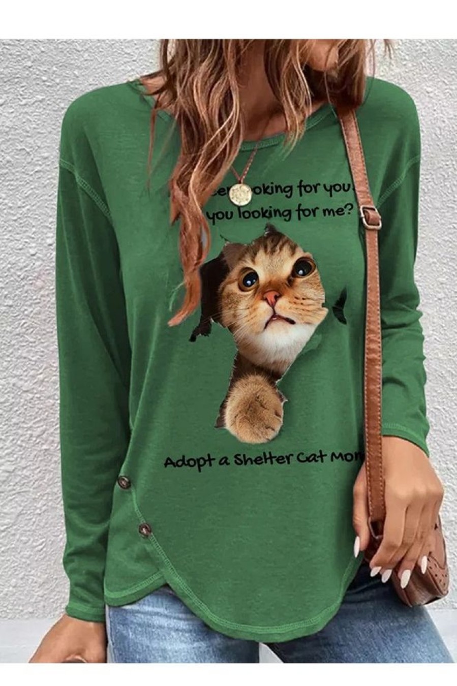 Clothing Azzlee Sweatshirt & Hoodies | Casual Graphic Tops Round Neck Long Sleeve Cat Character Printed Sweatshirts Green