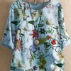 Clothing Azzlee Blouse & Shirts | Casual Round Neck Floral Printed Half Sleeve Blouse Blue