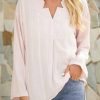 Clothing Azzlee Sweatshirt & Hoodies | V-Neck Casual Solid Long Sleeve Blouse Pink