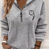 Clothing Azzlee Sweatshirt & Hoodies | Casual Graphic Tops Long Sleeve Cat Printed With Zipper Hoodies Gray