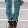 Clothing Azzlee Leggings | Casual Leaves Printed Leggings Blue