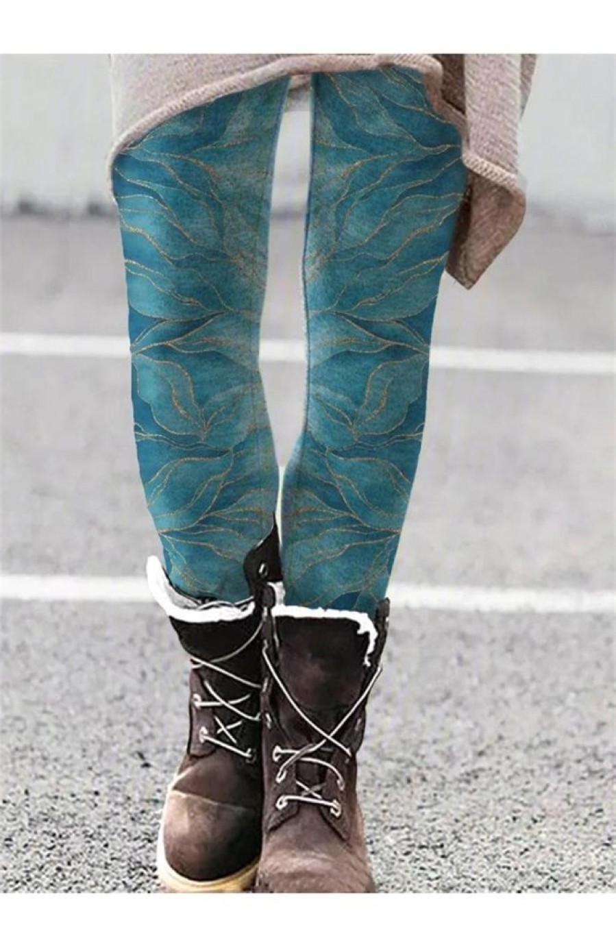 Clothing Azzlee Leggings | Casual Leaves Printed Leggings Blue