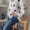 Clothing Azzlee Sweatshirt & Hoodies | O-Neck Polka Dot Buttons Casual Long Sleeve Blouse