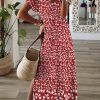 Clothing Azzlee Maxi Dresses | V-Neck Short Sleeve Loose Vacation Floral Maxi Dress Red