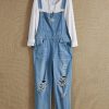 Clothing Azzlee | Denim Plain With Pockets Casual Jumpsuit Blue