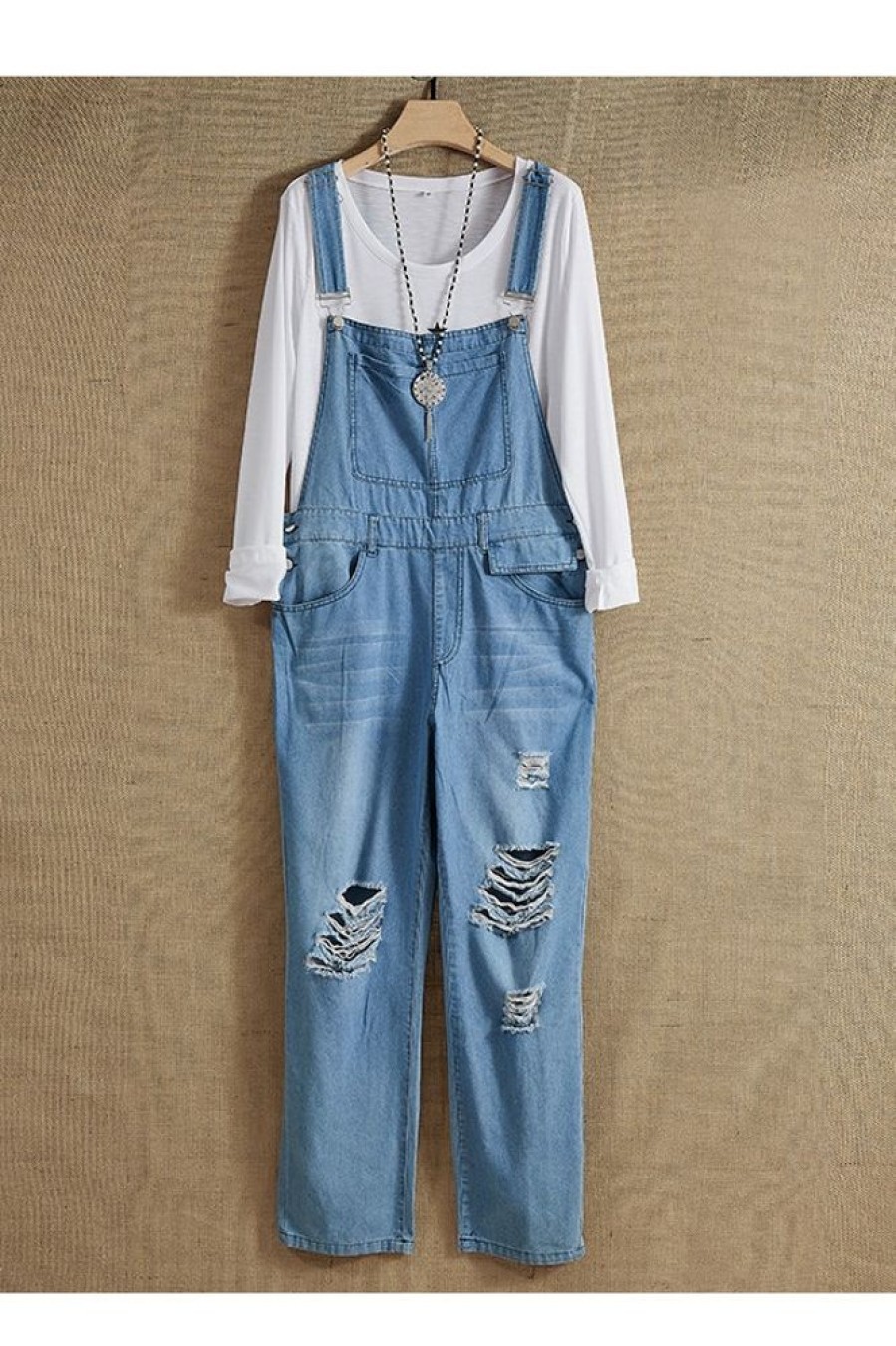 Clothing Azzlee | Denim Plain With Pockets Casual Jumpsuit Blue