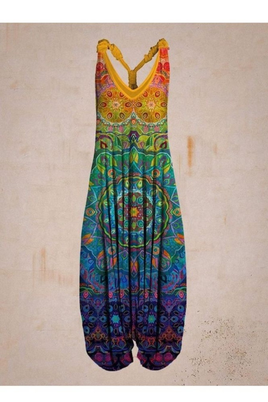 Clothing Azzlee | Casual Retro Colorful Printed Sleeveless Jumpsuit As Picture