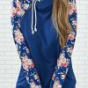 Clothing Azzlee Sweatshirt & Hoodies | Floral Splicing Hoodie Sweatshirt Navy