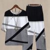 Clothing Azzlee | Casual Round Neck Color Block Printed Daily Two Piece Suit Grey