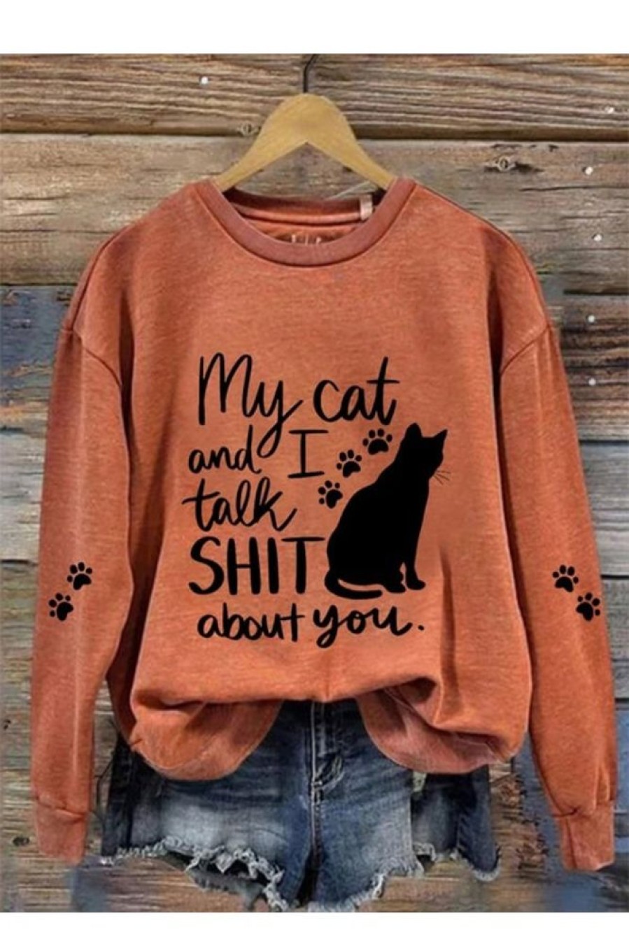 Clothing Azzlee Sweatshirt & Hoodies | Funny My Cat And I Talking Shirt About You Casual Sweatshirt Orange