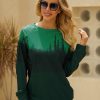 Clothing Azzlee Sweatshirt & Hoodies | Landscape Print Round Neck Long Sleeve Sweatshirt Green