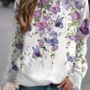 Clothing Azzlee Sweatshirt & Hoodies | Casual Graphic Tops Round Neck Long Sleeve Floral Butterfly Printed Sweatshirts White