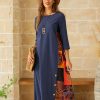 Clothing Azzlee Maxi Dresses | O-Neck Patchwork Print Casual Chic 3/4 Sleeve Maxi Dress