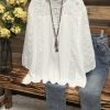 Clothing Azzlee Blouse & Shirts | Solid Hollow Out Casual V-Neck 3/4 Sleeve Shirt White