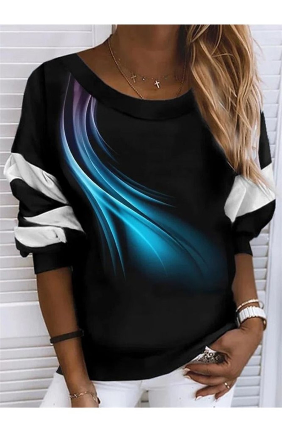 Clothing Azzlee Sweatshirt & Hoodies | Casual Round Neck Printed Long Sleeve Sweatshirts Black