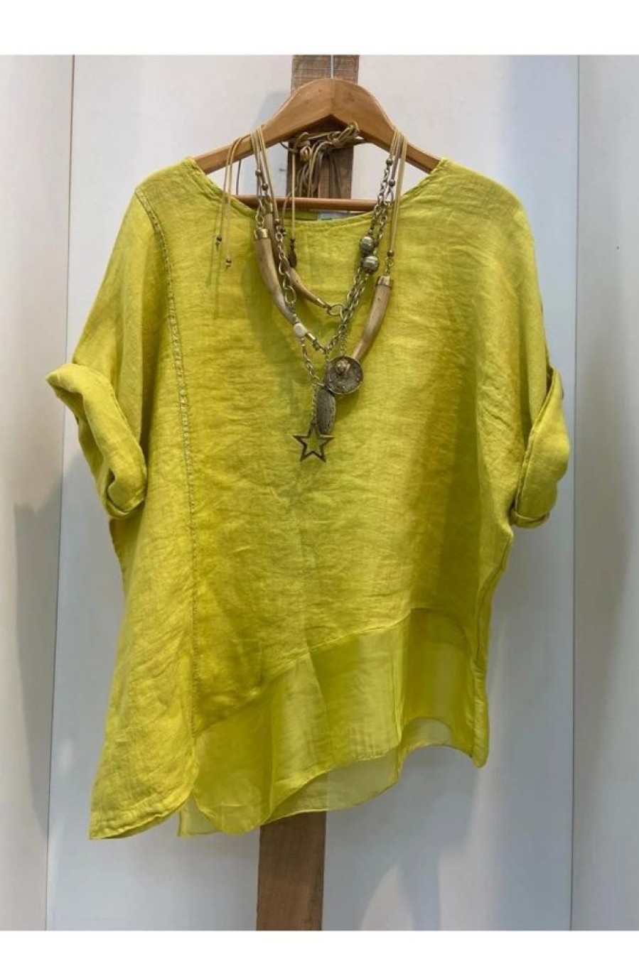 Clothing Azzlee Blouse & Shirts | Irregular Loose Round Neck Blouse Yellow