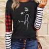 Clothing Azzlee Blouse & Shirts | Casual Graphic Tops Round Neck Long Sleeve Cat Printed Blouse Gray Black