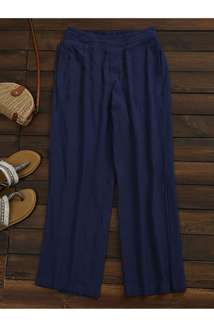 Clothing Azzlee Pants | Plain Zipper Casual Wide Leg Pants Blue